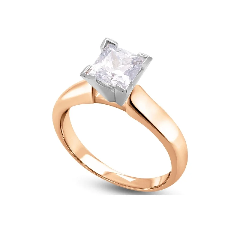 Signature Certificate 1/3 CTW Princess Cut Diamond Solitaire Engagement Ring in 14KT Rose Gold