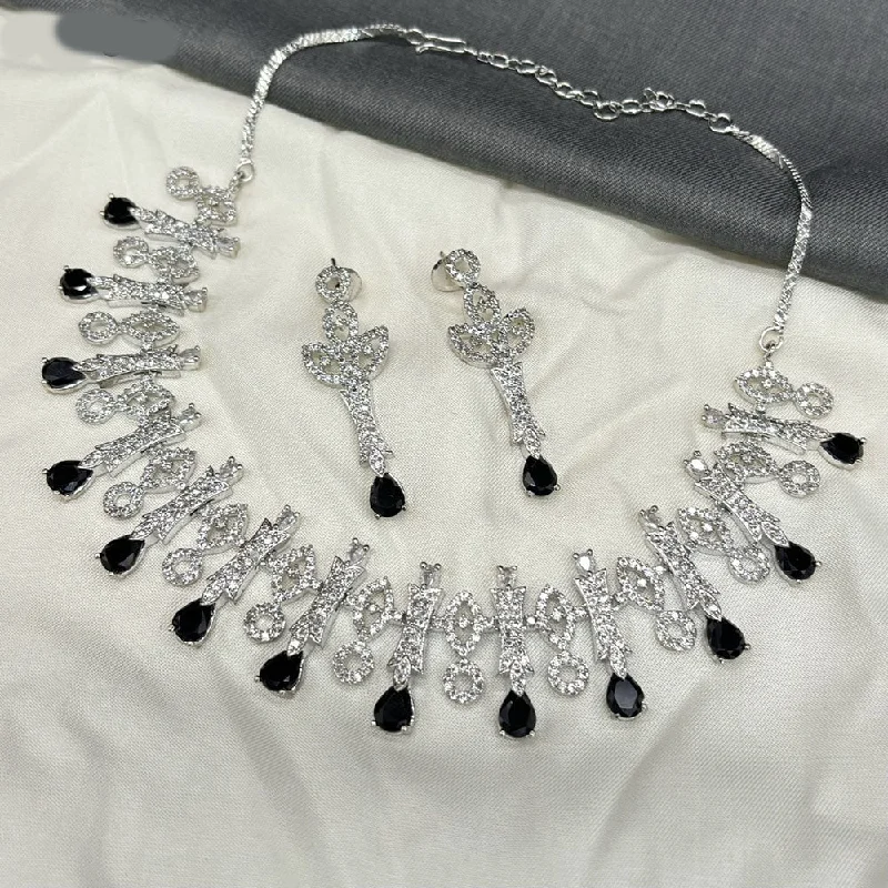 angel wing necklaces for women -Amoliya Jewels Silver Plated American Diamond Necklace Set