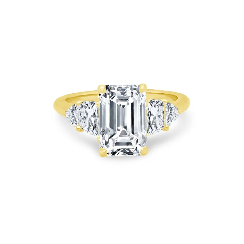 statement rings for women -Emerald Cut Diamond with Trapezoid and Trillion Side Stones