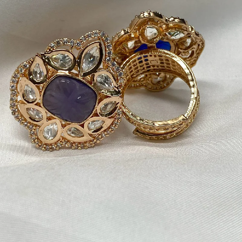 handcrafted rings for women -Royal Kundan Jewellery Gold Plated Polki Kundan Adjustable Rings