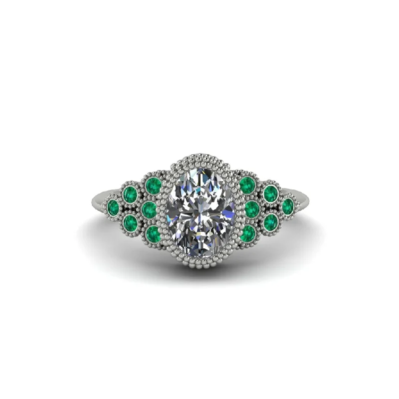 Emerald Milgrain Beaded Bezel Engagement Ring - Stacy No. 18