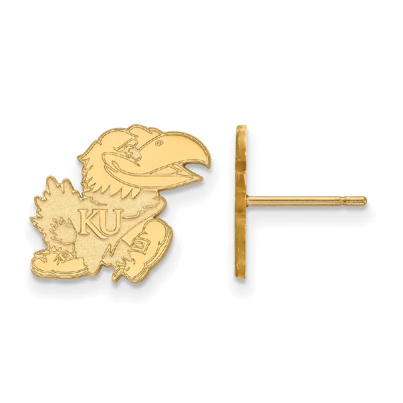 trendy aesthetic earrings for women -10k Yellow Gold University of Kansas Small Post Earrings