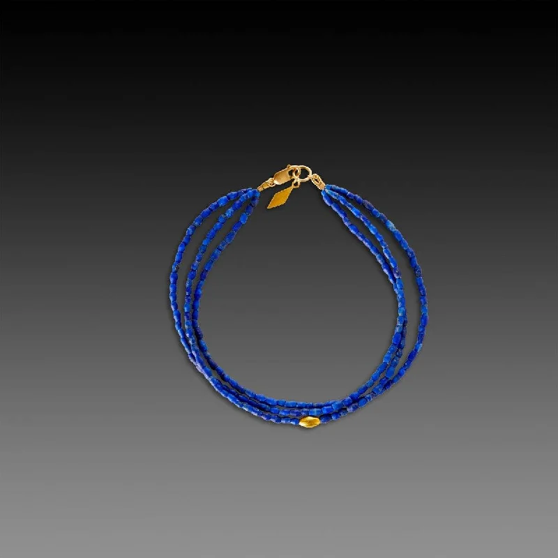 silver bracelets for women -Lapis Bracelet with 22k Diamond Charm