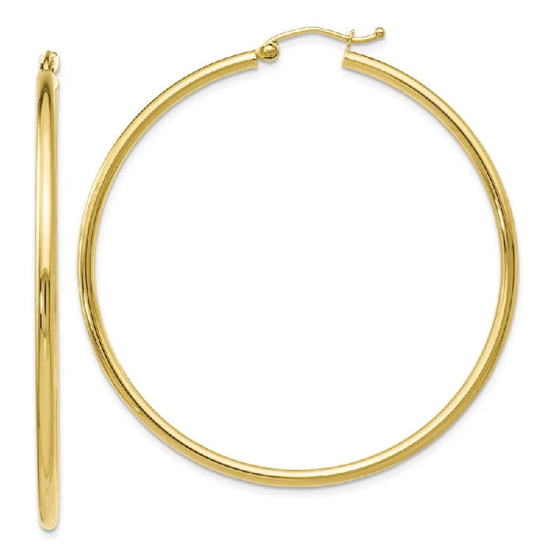 multi-layered earrings for women -2mm Round Hoop Earrings in 10k Yellow Gold, 51mm (2 Inch)