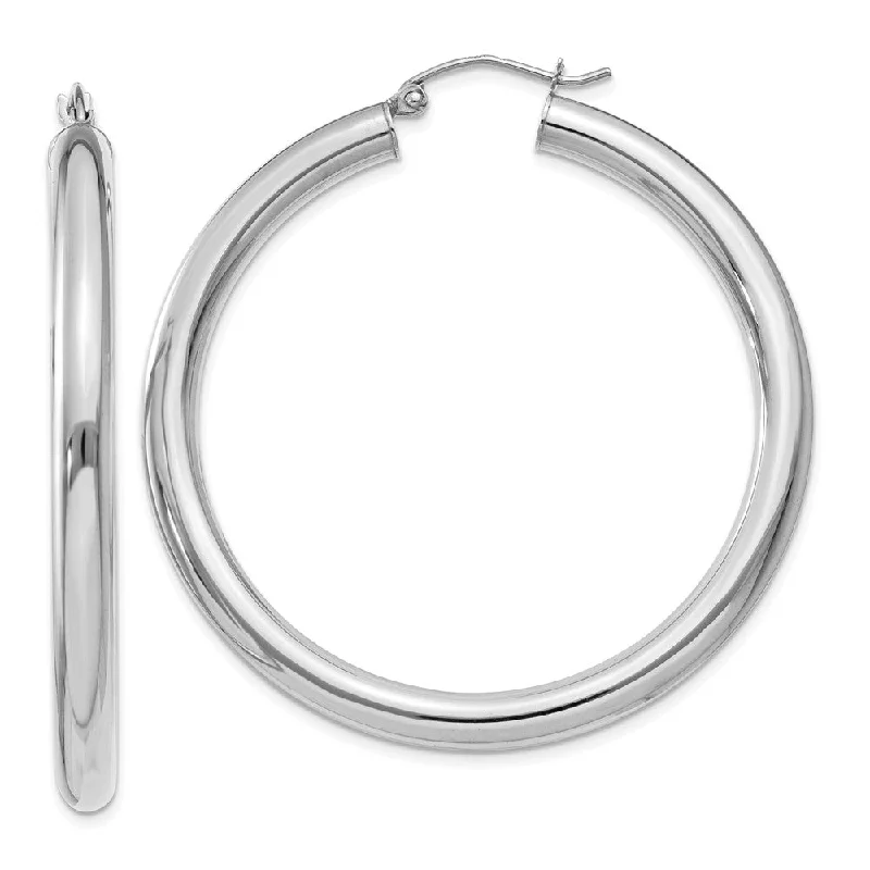 geometric earrings for women -4mm, 14k White Gold Classic Round Hoop Earrings, 45mm (1 3/4 Inch)