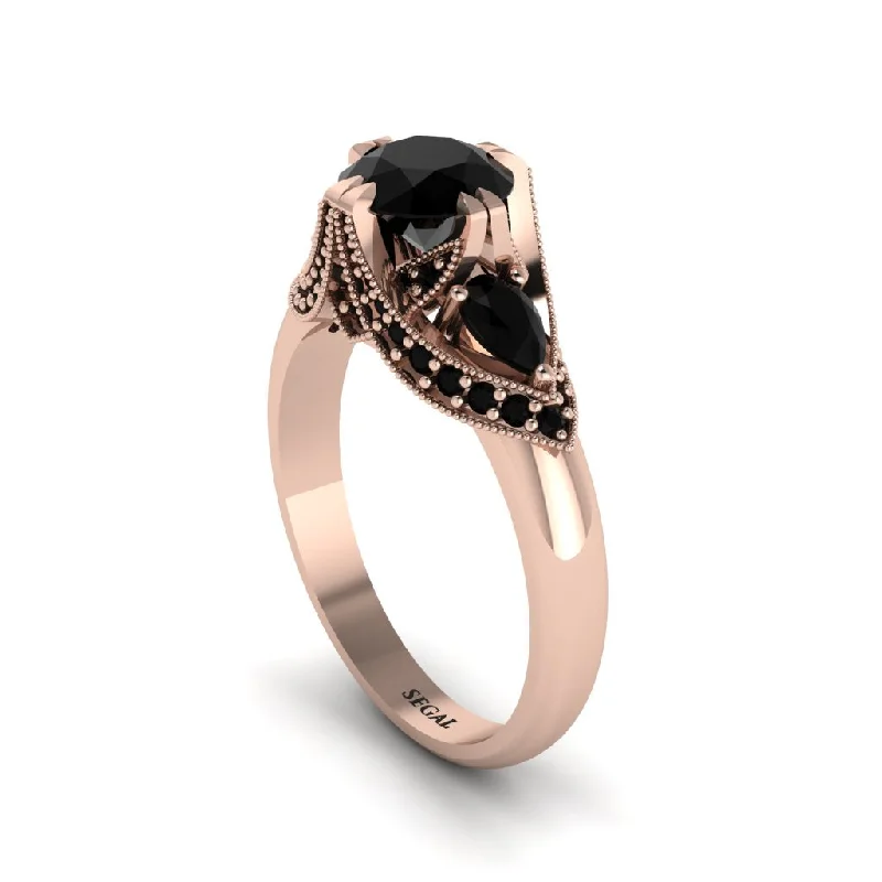 Black Diamond Vintage Round Cut Engagement Ring - Kali No. 38