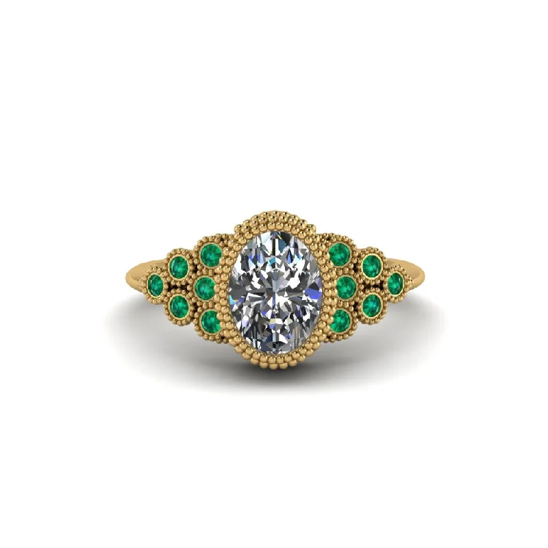 Emerald Milgrain Beaded Bezel Engagement Ring - Stacy No. 16