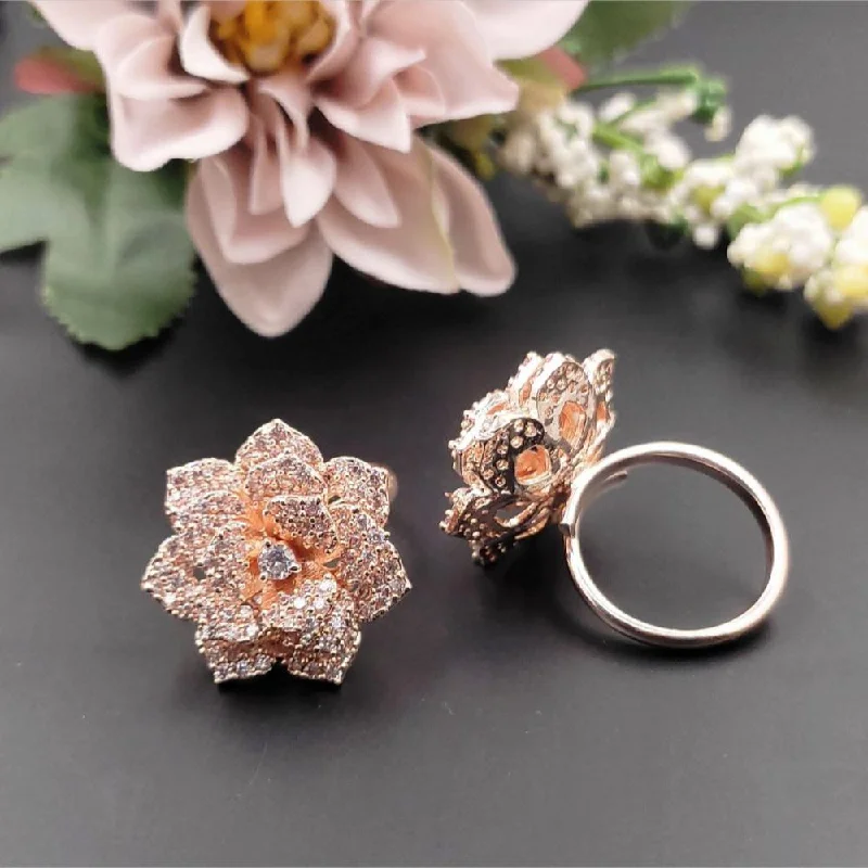 gothic rings for women -Aamrapali Rose Gold Plated American Diamond Ring