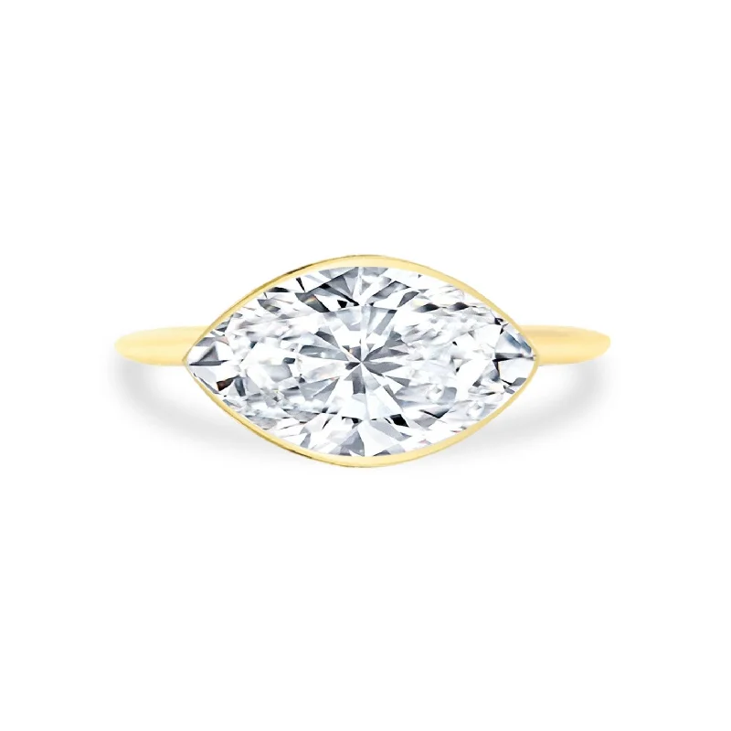 delicate chain rings for women -Bezel Set Marquise Cut Solitaire