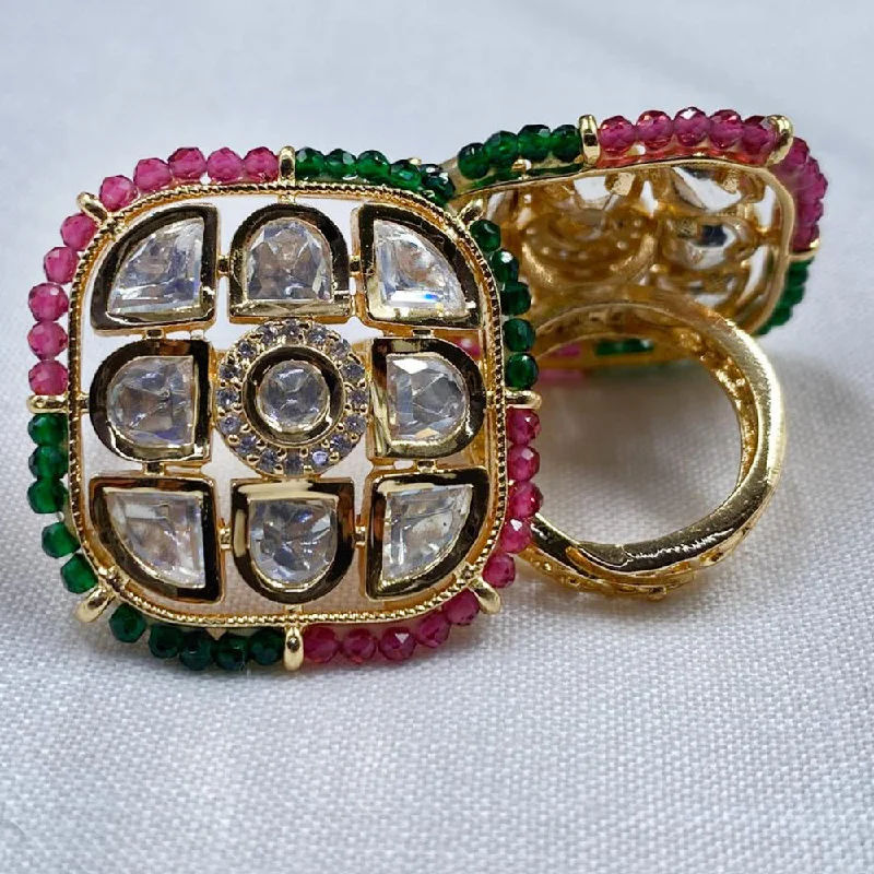 everyday stackable rings for women -Royal Kundan Jewellery Gold Plated Polki Kundan Finger Ring