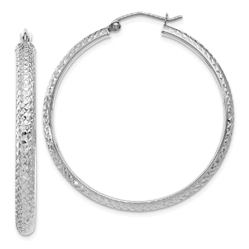 small silver hoops for women -3.5mm, Diamond Cut 14k White Gold Round Hoop Earrings, 38mm (1 1/2 In)