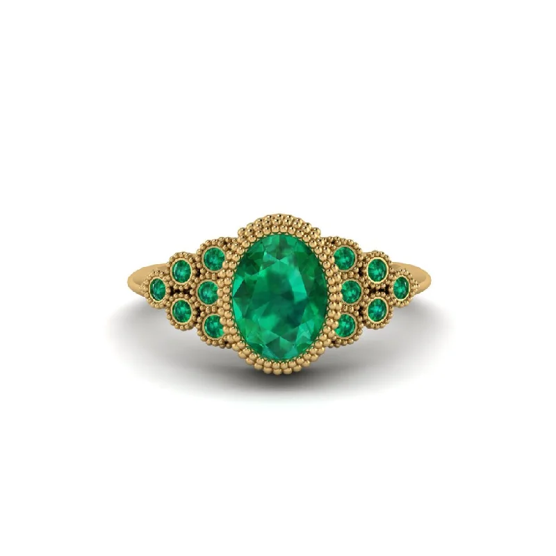 Emerald Milgrain Beaded Bezel Engagement Ring - Stacy No. 19