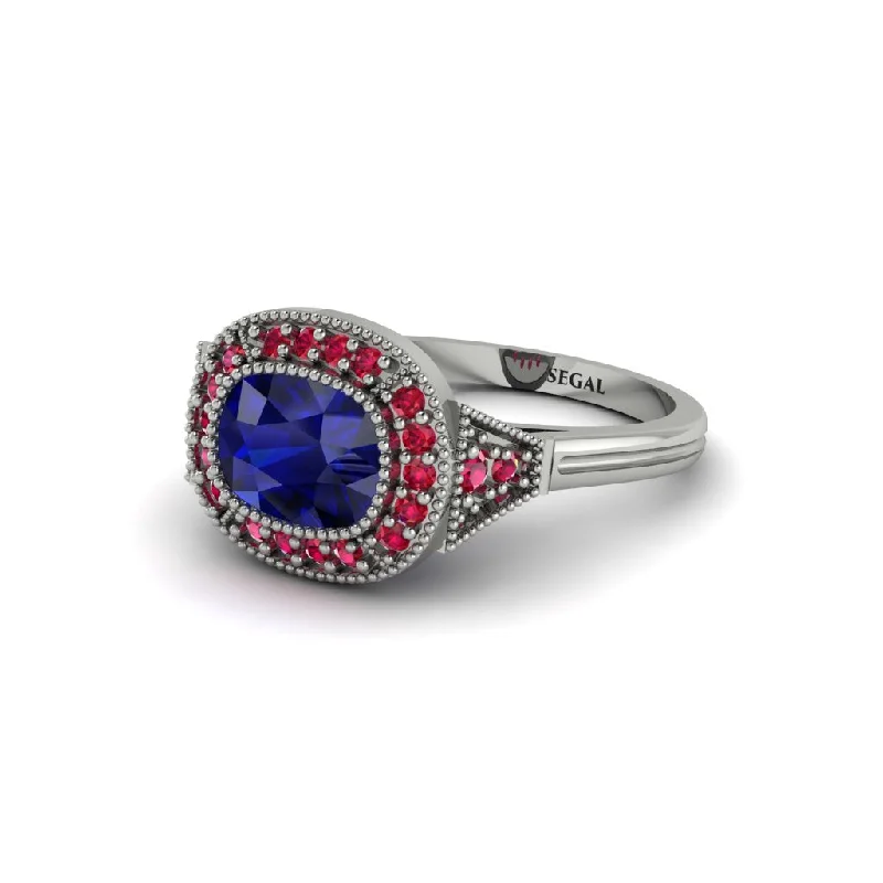 Cushion Cut Sapphire Milgrain Halo Engagement Ring - Blake No. 60