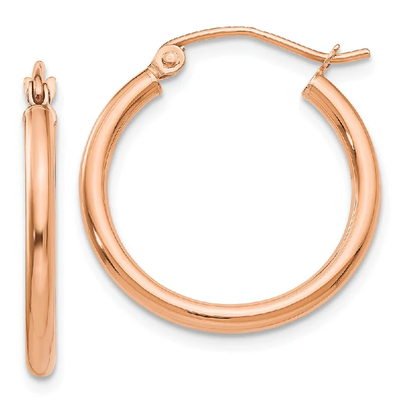 drop earrings for women -2mm, 14k Rose Gold Polished Round Hoop Earrings, 20mm (3/4 Inch)