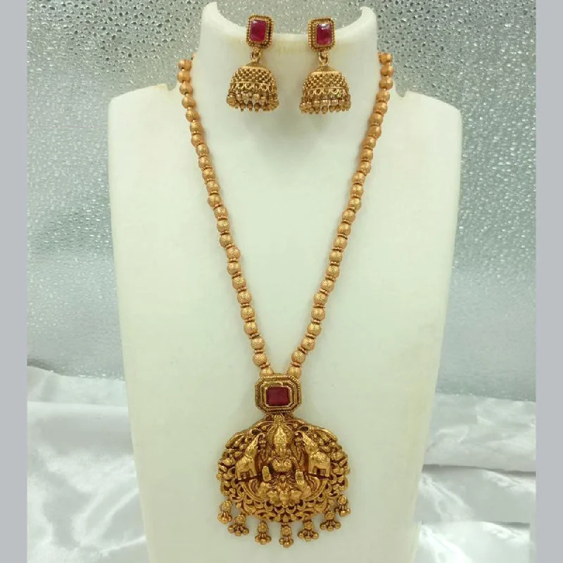 high-quality gold necklaces for women -Joyful Jewel Art Matte Gold Plated Pota Stone And Temple Necklace Set