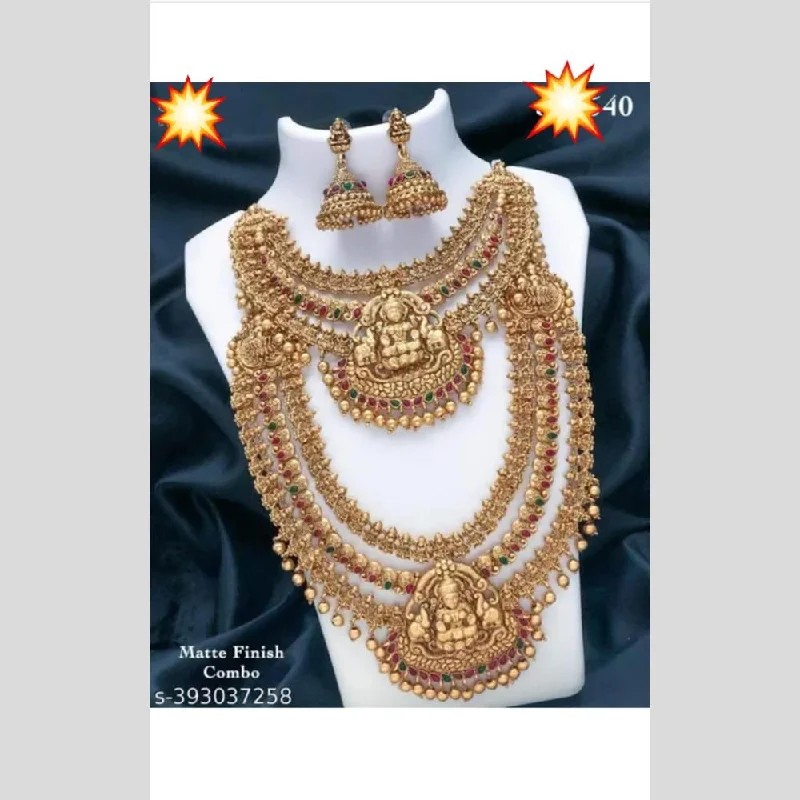 moon phase necklaces for women -Manisha Jewellery Gold Plated Pota Stone Temple Double Necklace Set