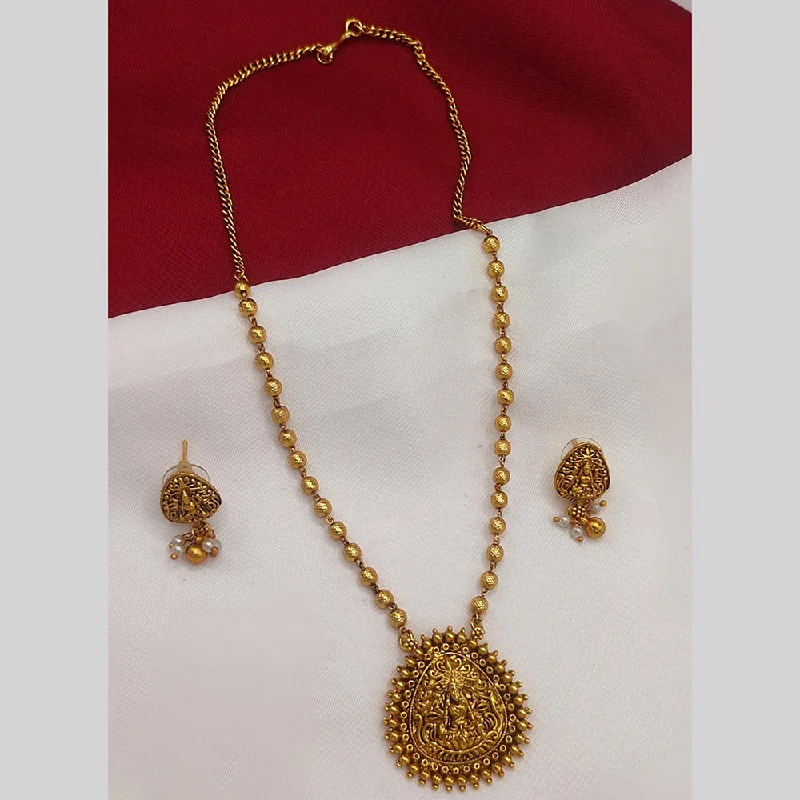 birth year necklaces for women -Lucentarts Jewellery Gold Plated Temple Pearls Necklace Set