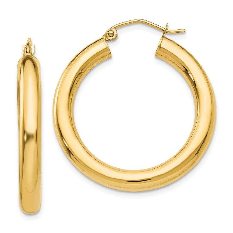 small hoop earrings for women -4mm x 30mm 14k Yellow Gold Classic Round Hoop Earrings