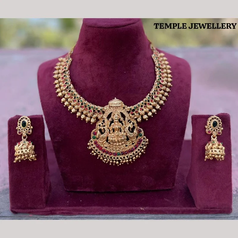 dreamcatcher necklaces for women -FS Collection Gold Plated Pota Stone Temple Necklace Set