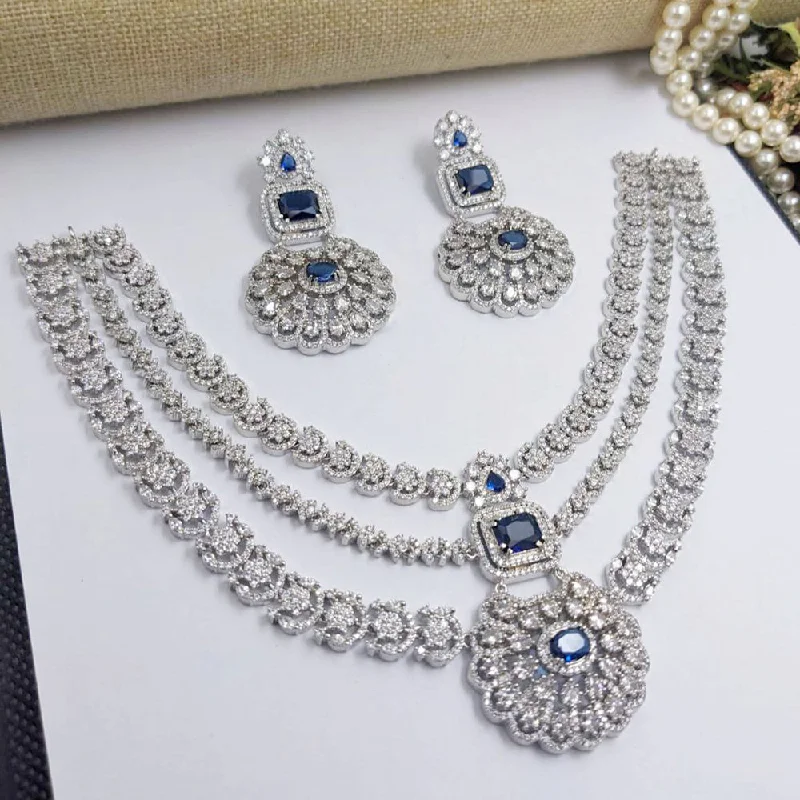 sapphire necklaces for women -Aamrapali Silver Plated American Diamond Necklace Set