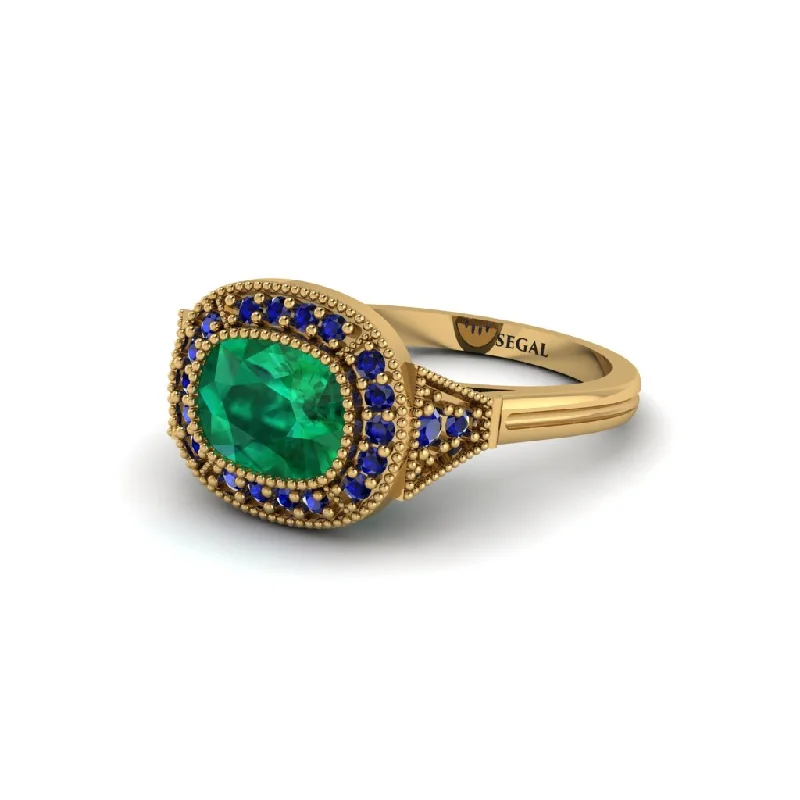 Cushion Cut Emerald Milgrain Halo Engagement Ring - Blake No. 64