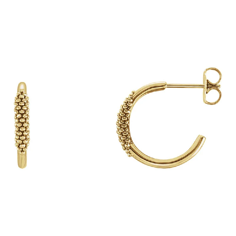 small stud earrings for women -2.6mm x 15mm (9/16 Inch) 14k Yellow Gold Small Beaded J-Hoop Earrings