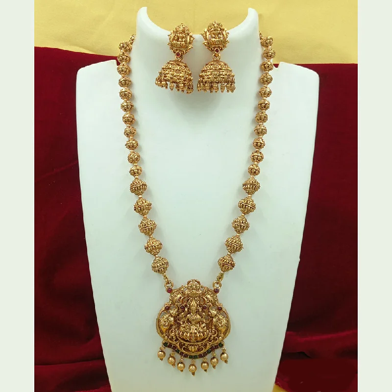 fashion-forward necklaces for women -Joyful Jewel Art Matte Gold Plated Pota Stone Temple Long Necklace Set