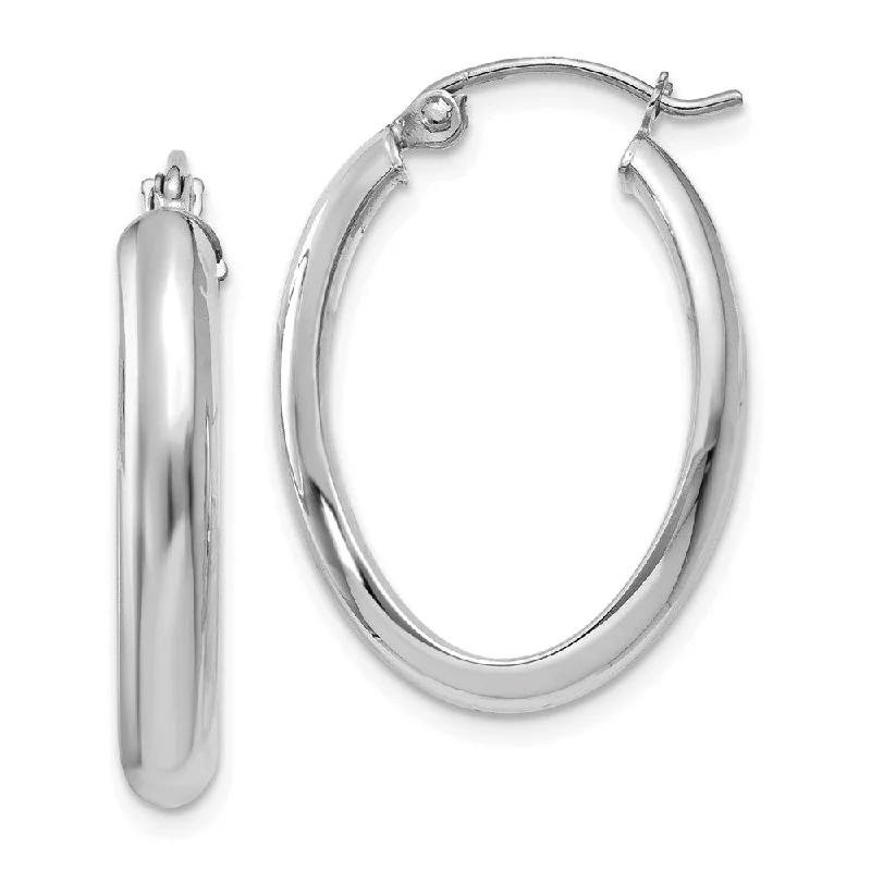 elegant earrings for women -3.5mm, 14k White Gold Oval Hoop Earrings, 25mm (1 Inch)