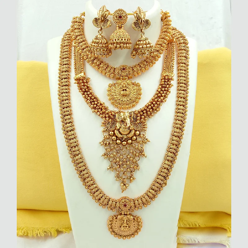 best-selling necklaces for women -Joyful Jewel Art Matte Gold Plated Pota Stone Long Temple Necklace Combo