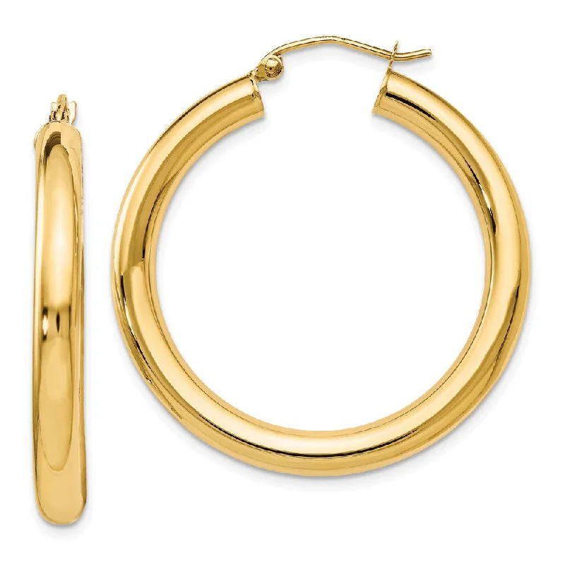 lightweight earrings for women -4mm x 34mm (1 5/16 Inch) 14k Yellow Gold Classic Round Hoop Earrings