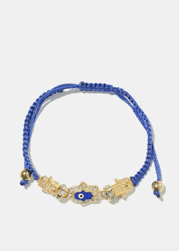 cubic zirconia bracelets for women -Blue Hamsa Hand Bracelet