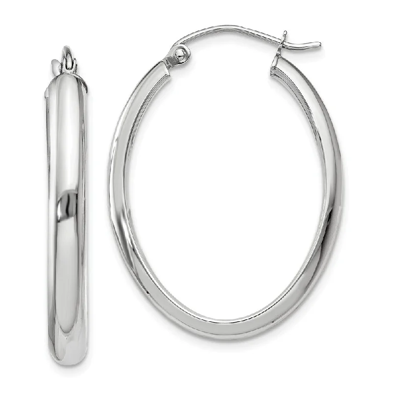 3.75mm ,14k White Gold Classic Oval Hoop Earrings, 30mm (1 1/8 Inch)