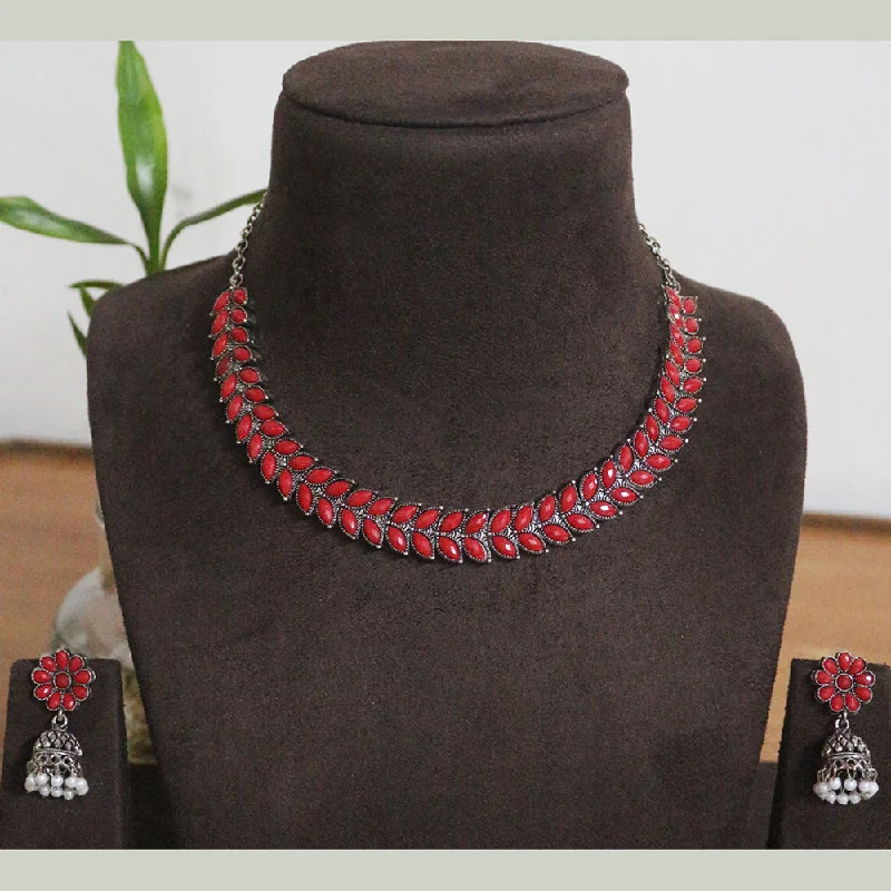 birthstone necklaces for women -H K Fashion Oxidised Plated Crystal Stone Necklace Set