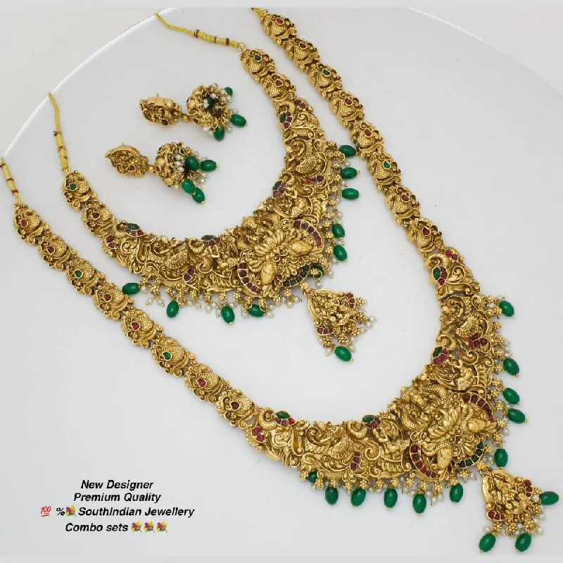 sapphire diamond necklaces for women -Manisha Jewellery Gold Plated Pota Stone And Beads Temple Double Necklace Set