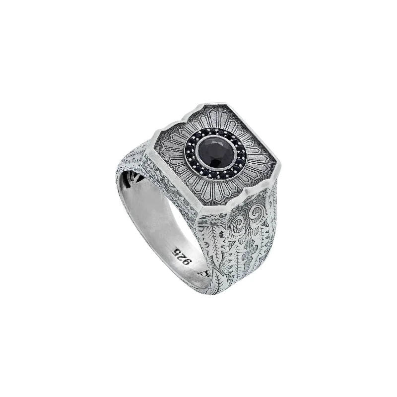 platinum rings for women -Gun Metal Black Sapphire England Made Me Cuban Ring