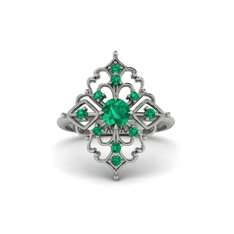 Emerald Royal Filigree Cluster Engagement Ring - Zinnia No. 21