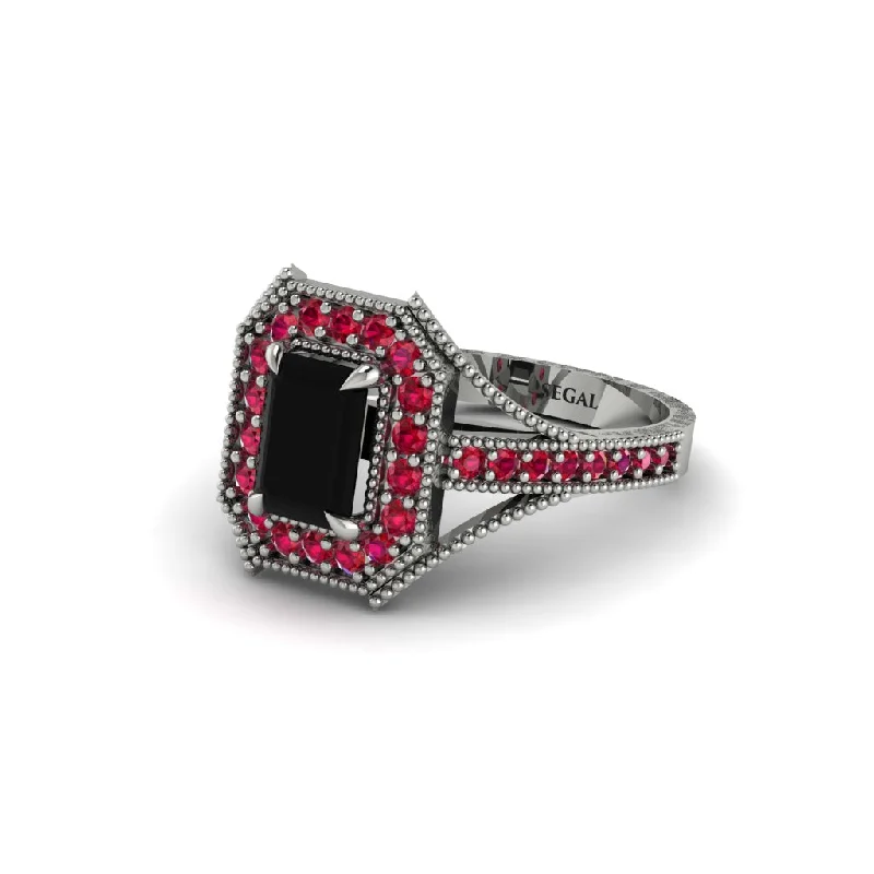 Emerald Cut Ruby Milgrain Halo Engagement Ring - Xanthe No. 54