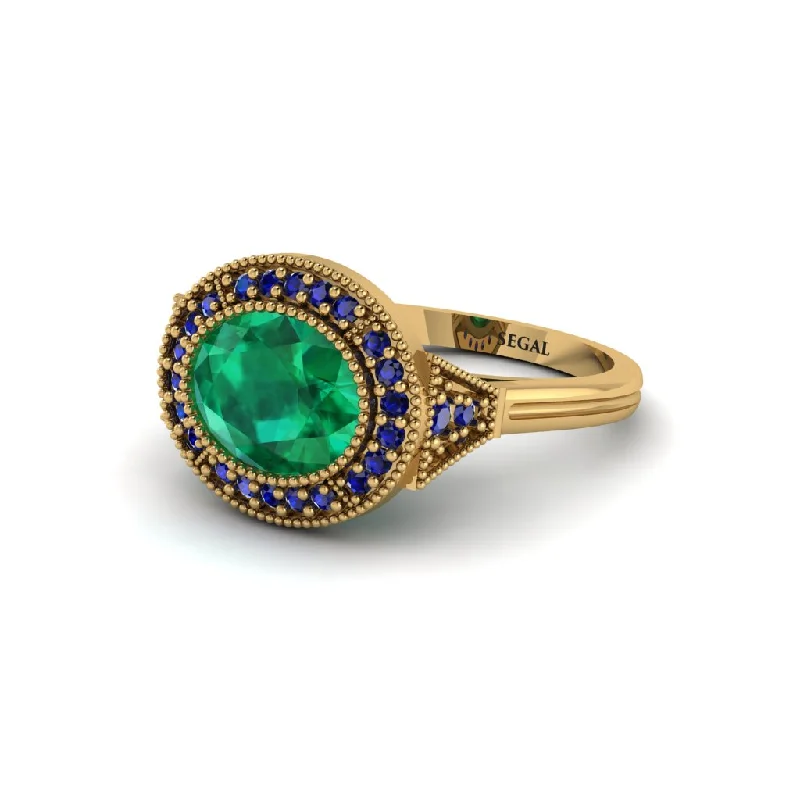 Oval Cut Emerald Milgrain Halo Engagement Ring - Alexandria No. 64