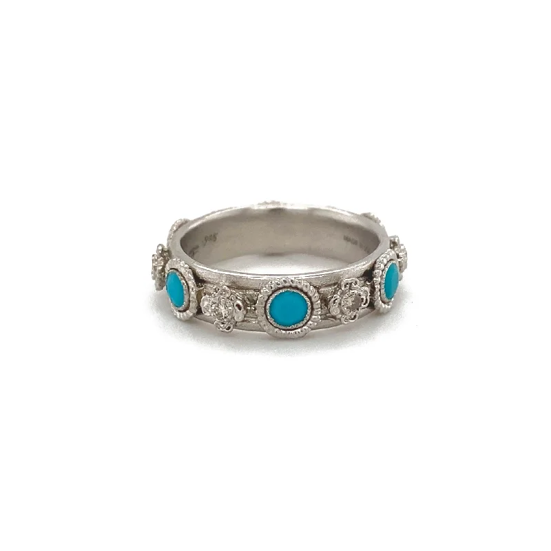 antique rings for women -Turquoise and Diamond Stack Ring