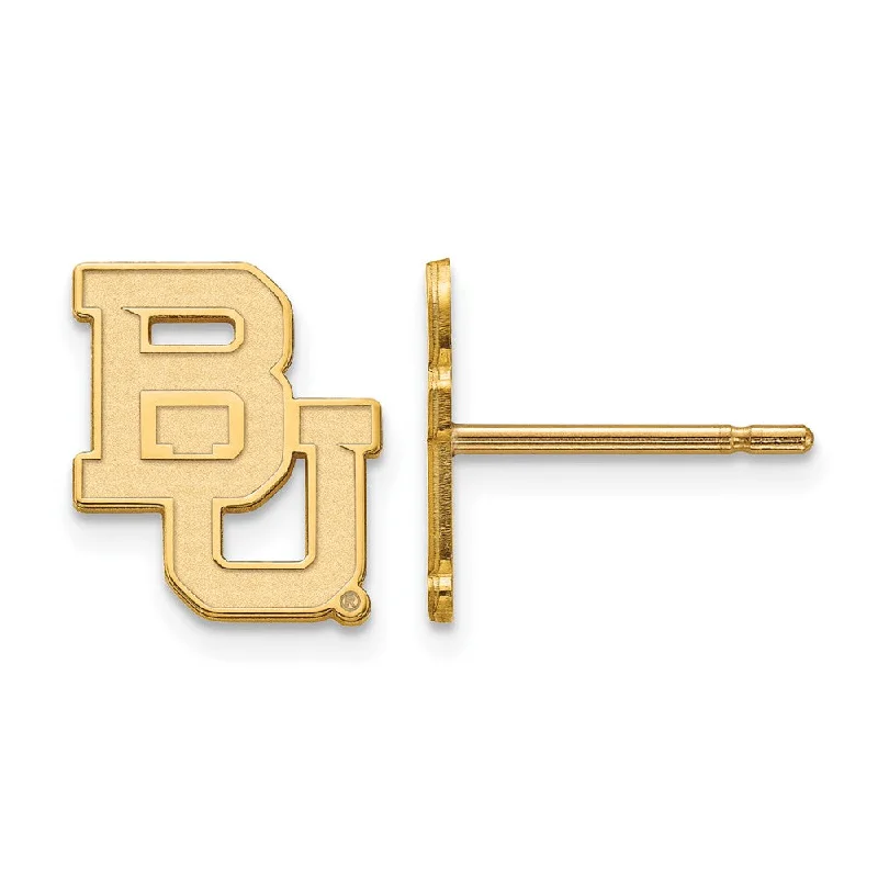 huggie earrings for women -14k Yellow Gold Baylor University XS (Tiny) 'BU' Post Earrings