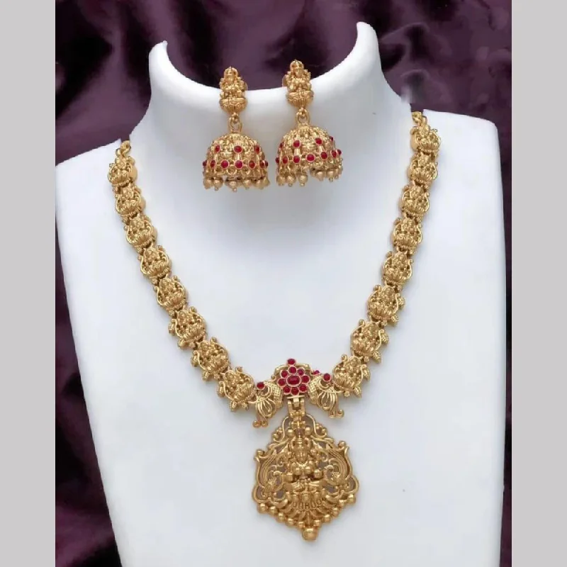 rose gold necklaces for women -Joyful Jewel Art Matte Gold Plated Pota Stone Temple Necklace Set