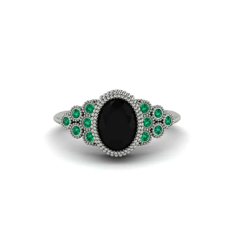 Emerald Milgrain Beaded Bezel Engagement Ring - Stacy No. 24