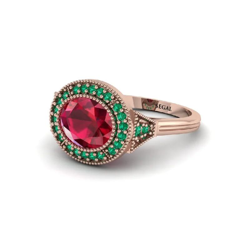 Oval Cut Ruby Milgrain Halo Engagement Ring - Alexandria No. 26