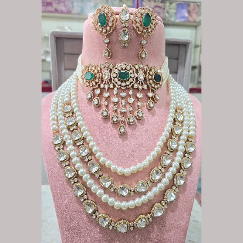 nature-inspired necklaces for women -JCM Gold Plated Polki Kundan Stone Double Necklace Set