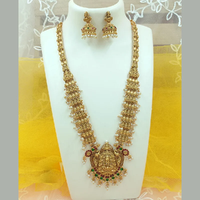 fashion necklaces for women -Joyful Jewel Art Matte Gold Plated Pota Stone Temple Long Necklace Set