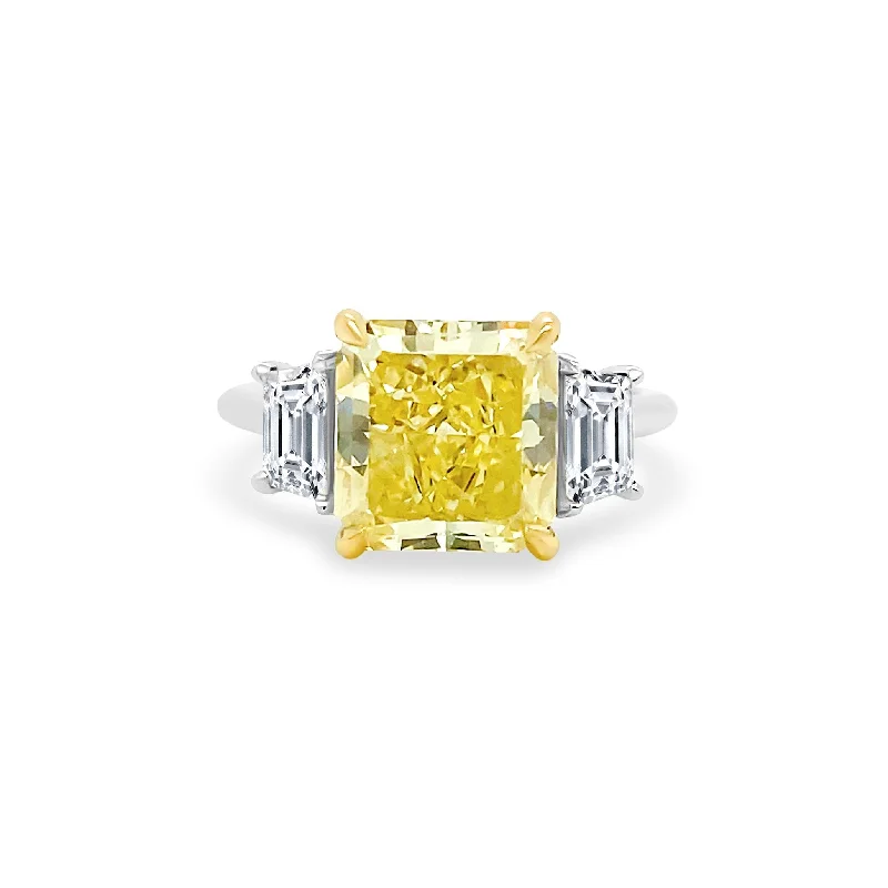 turquoise rings for women -Radiant Cut Yellow Diamond with Trapezoid Cut Side Stones