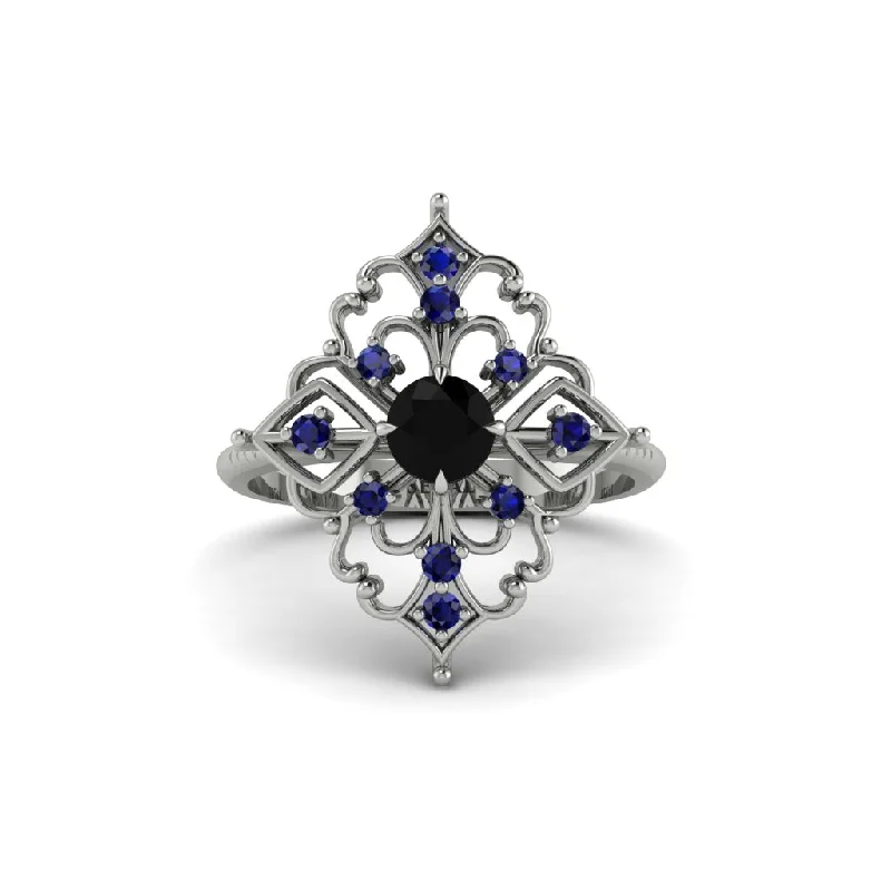 Sapphire Royal Filigree Cluster Engagement Ring - Zinnia No. 69