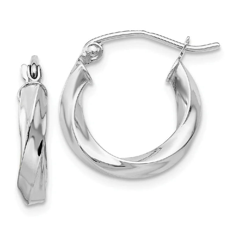 nature-inspired earrings for women -3mm x 15mm Polished 14k White Gold Small Twisted Round Hoop Earrings