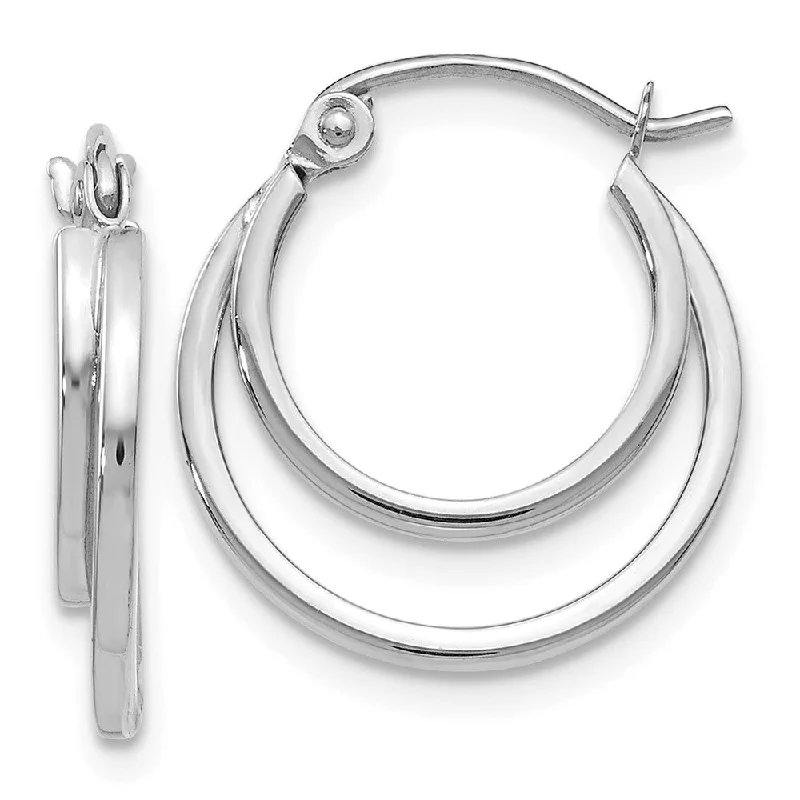 floral earrings for women -1mm Double Split Round Hoop Earrings in 14k White Gold, 17mm (5/8 In)