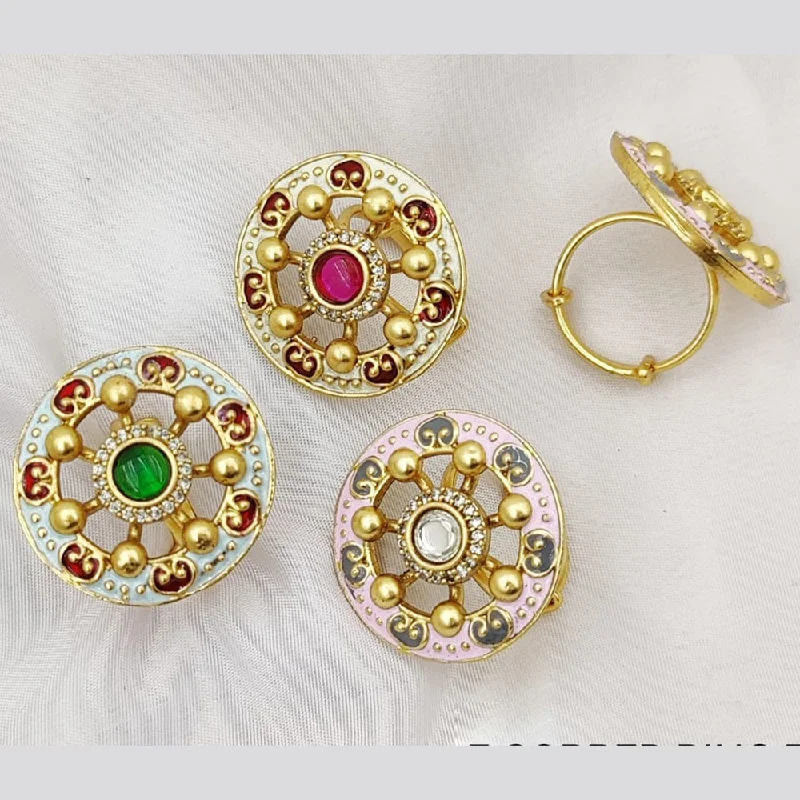 open band rings for women -Fancyla Gold Plated Kundan Stone And Meenakari Rings